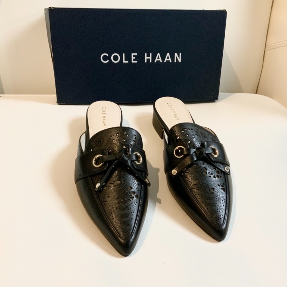 Cole Haan Emily Black Leather Mule Flat Sandal Women’s Pointed Toe Shoes 6.5 - Picture 13 of 16